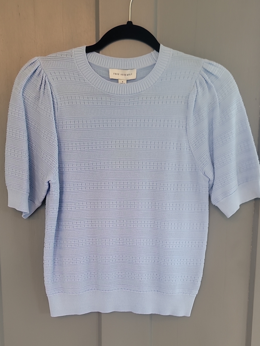 Free Assembly Light Blue Puff Sleeve Knit Top